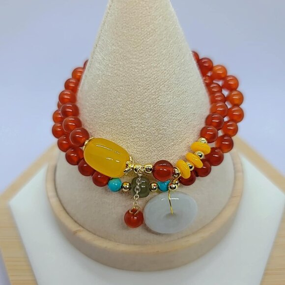 Genuine Natural Red Agate and Charm Double Layer Bracelet with Certificate - Picture 1 of 6